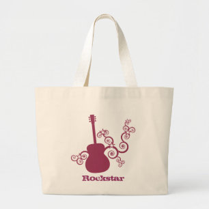 Rockstar Guitar Bag, Fuchsia Large Tote Bag