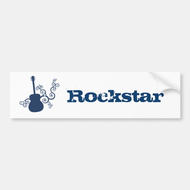 Rockstar Guitar Bumper Sticker, Royal Blue Sticker (Front)