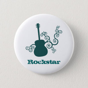 Rockstar Guitar Button, Dark Teal 6 Cm Round Badge