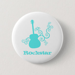 Rockstar Guitar Button, Light Turquoise 6 Cm Round Badge