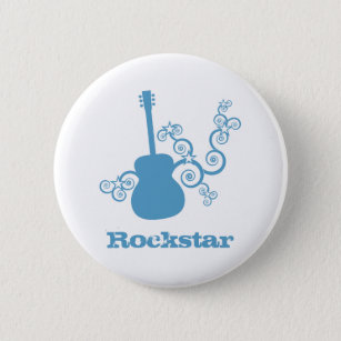 Rockstar Guitar Button, LightTurquoise2 6 Cm Round Badge