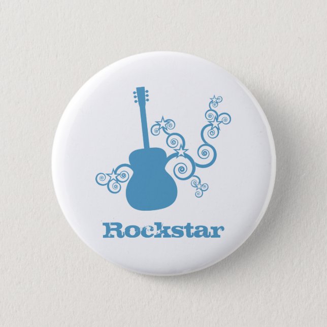 Rockstar Guitar Button, LightTurquoise2 6 Cm Round Badge (Front)