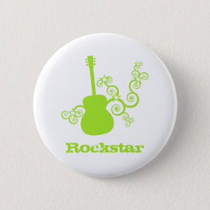 Rockstar Guitar Button, Lime Green 6 Cm Round Badge