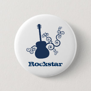 Rockstar Guitar Button, Royal Blue 6 Cm Round Badge