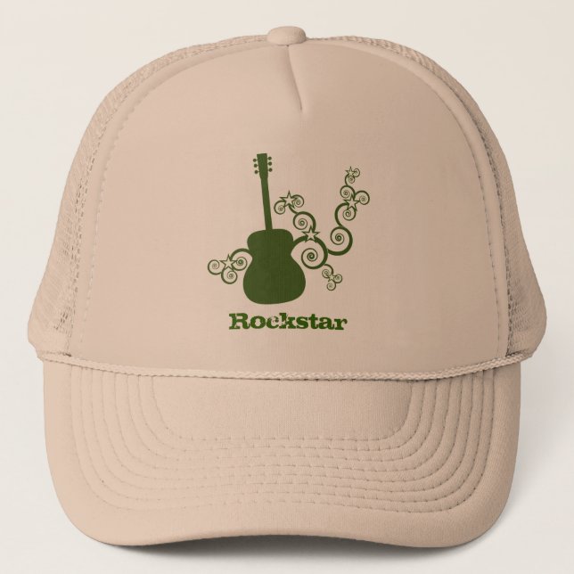 Rockstar Guitar Hat, Green Trucker Hat (Front)