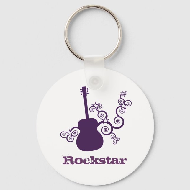 Rockstar Guitar Keychain, Purple Key Ring (Front)