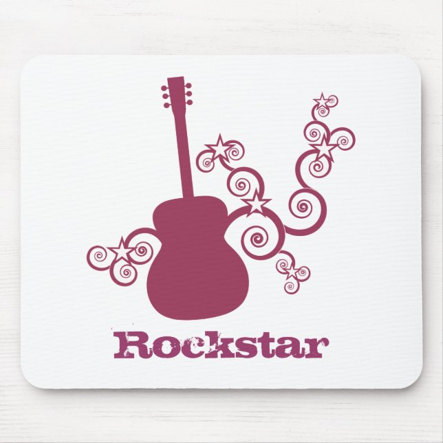 Rockstar Guitar Mousepad, Fuchsia Mouse Mat (Front)