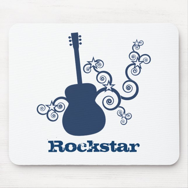 Rockstar Guitar Mousepad, Royal Blue Mouse Mat (Front)