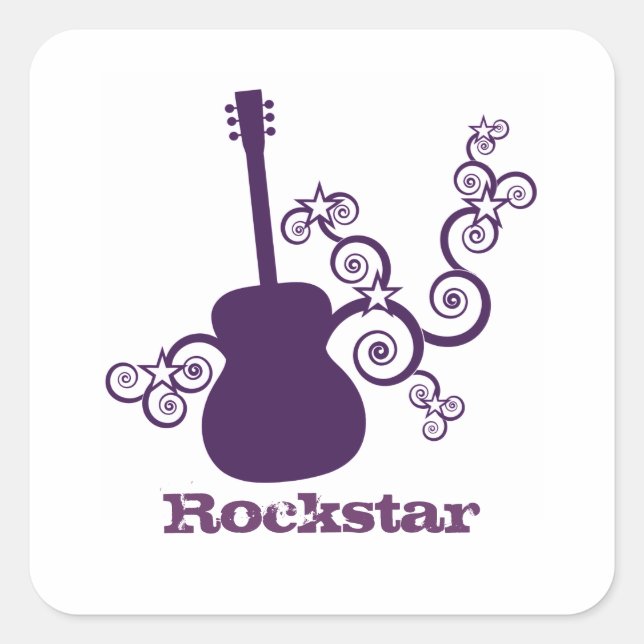 Rockstar Guitar Square Stickers, Purple Square Sticker (Front)