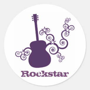 Rockstar Guitar Stickers, Purple Classic Round Sticker