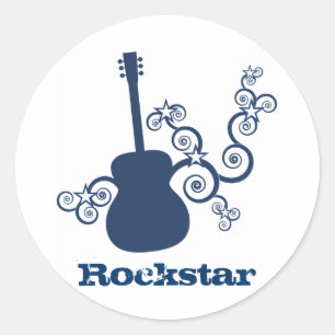 Rockstar Guitar Stickers, Royal Blue Classic Round Sticker