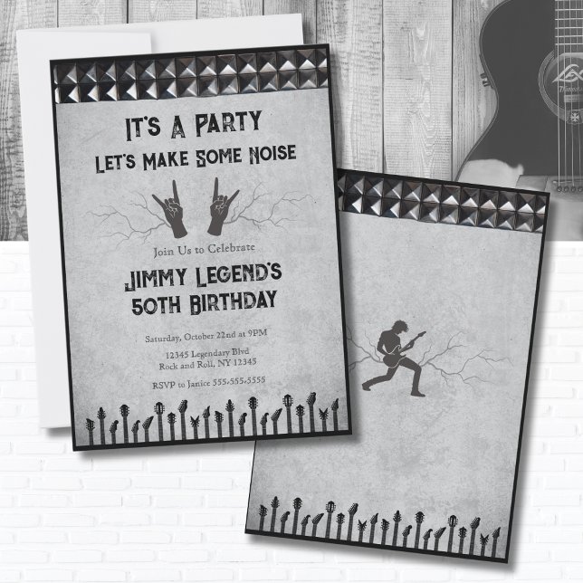Rockstar Guitarist Birthday Party Invitation (It's a Party! Let's Make Some Noise with this Rockstar Guitarist Birthday Invitation)