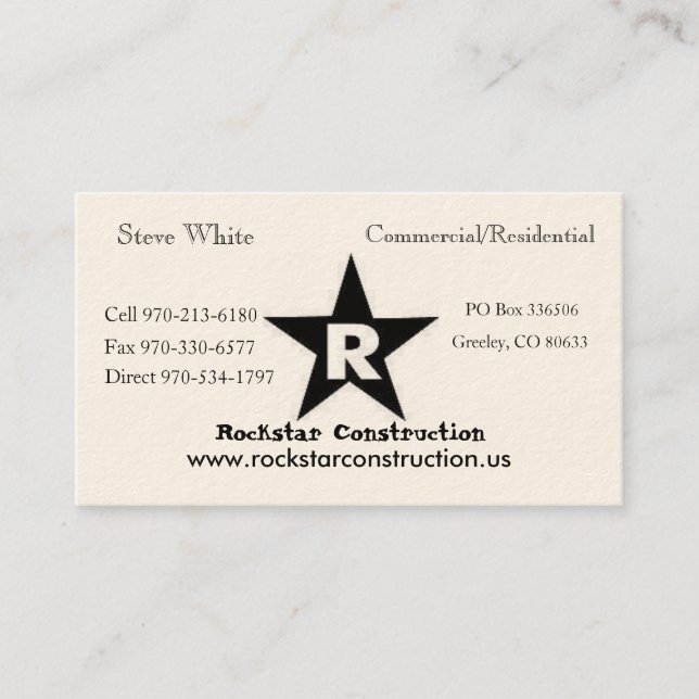 ROCKSTAR Logo, Rockstar Constructi... - Customised Business Card (Front)