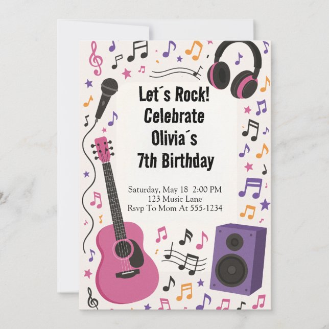 Rockstar Music birthday  Invitation (Front)