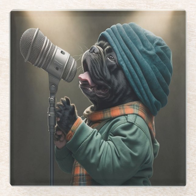 Rockstar Pug: Get Ready to be Charmed   Glass Coaster (Front)