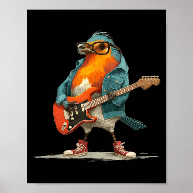 Rockstar Robin Bird with Jacket and E-Guitar Poster (Front)