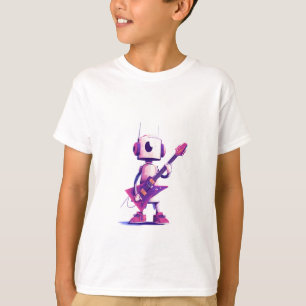 Rockstar Robot with Purple Electric Guitar T-Shirt