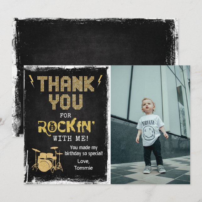 Rockstar Rocker Chalk Grunge Thank You Card (Front/Back)