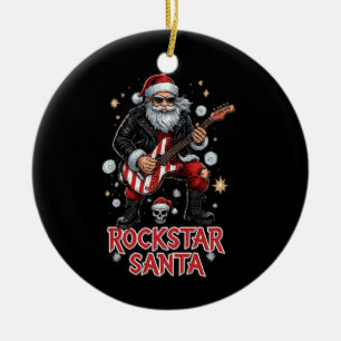 Rockstar Santa Ceramic Ornament