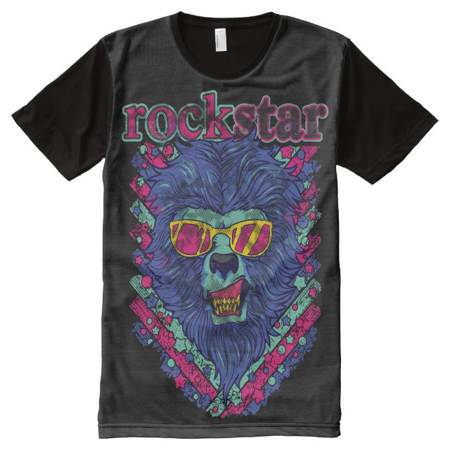 RockStar Wolf All-Over Print T-Shirt (Front)