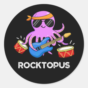 Rocktopus Funny Rock Band Octopus Pun Dark BG Classic Round Sticker