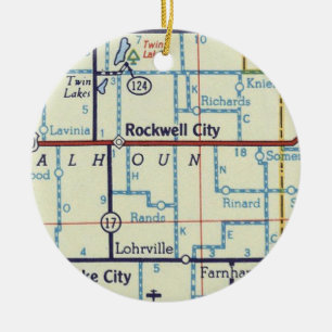 Rockwell City IA Vintage Map Ceramic Tree Decoration