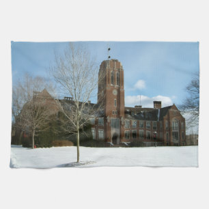 Rockwell in Winter at Grove City College Tea Towel
