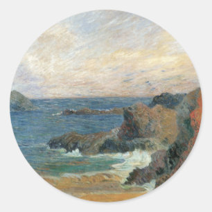 Rocky Coast by Paul Gauguin, Vintage Impressionism Classic Round Sticker