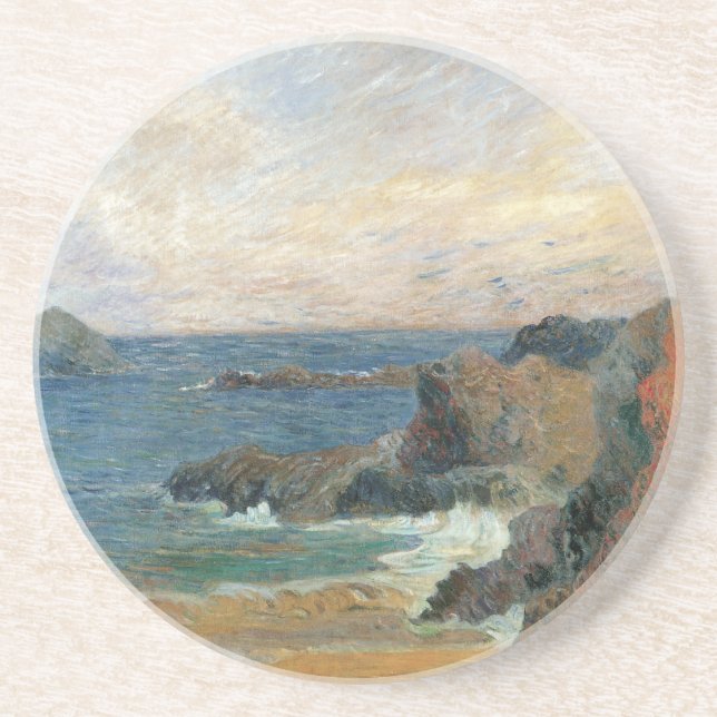Rocky Coast by Paul Gauguin, Vintage Impressionism Coaster (Front)