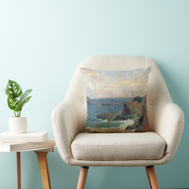 Rocky Coast by Paul Gauguin, Vintage Impressionism Cushion (Chair)