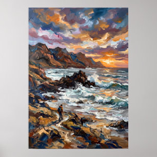 Rocky Coast Sunset Seascape Poster