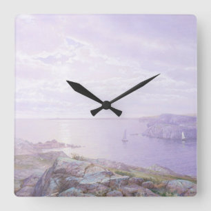 Rocky Cove Fine Art Watercolor Seascape Ocean Square Wall Clock