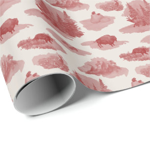 Rocky Mountain Animal Toile (Red on...) Wrapping Paper