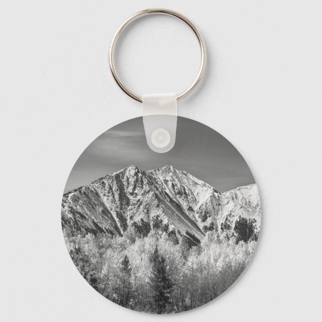 Rocky Mountain Autumn High In Black and White Key Ring (Front)