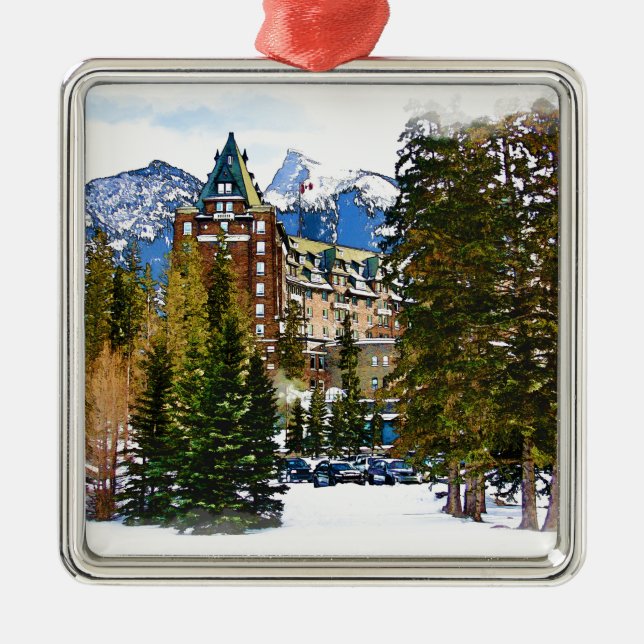 Rocky Mountain Castle - Banff Canada Metal Tree Decoration (Front)