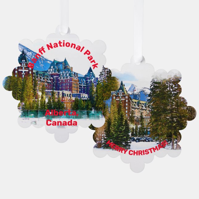 Rocky Mountain Castle - Banff Canada Tree Decoration Card (Front/Back)