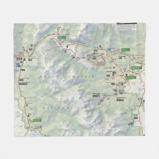 Rocky Mountain (Colorado) map fleece blanket (Front (Horizontal))