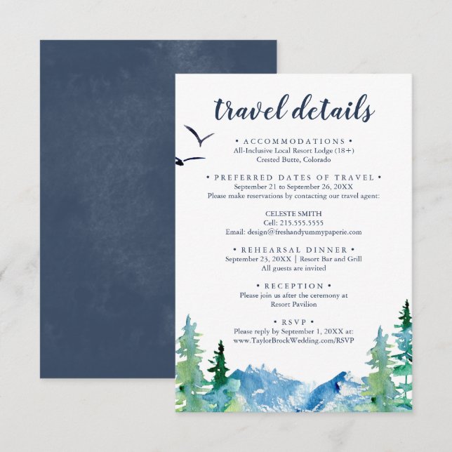 Rocky Mountain Destination Wedding Travel Details Enclosure Card (Front/Back)
