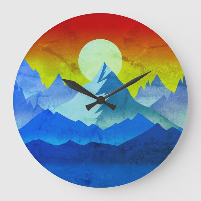 Rocky Mountain Golden Hour Sun Art Large Clock (Front)