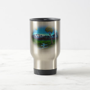 Rocky Mountain Landscape Stream   Trees Forest Travel Mug