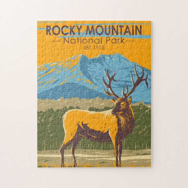 Rocky Mountain National Park Colorado Elk Vintage Jigsaw Puzzle (Vertical)