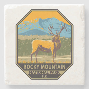 Rocky Mountain National Park Colorado Elk Vintage Stone Coaster