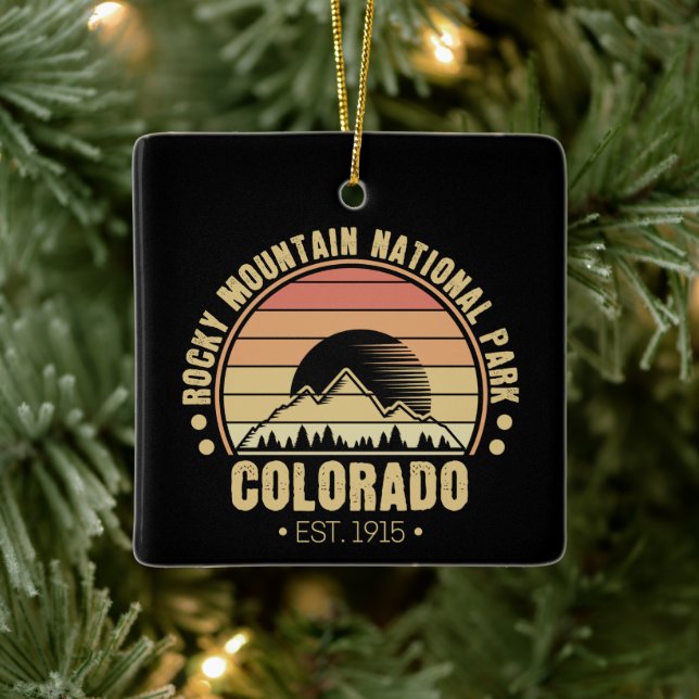 Rocky Mountain National Park Colorado Retro Ceramic Ornament (Tree)