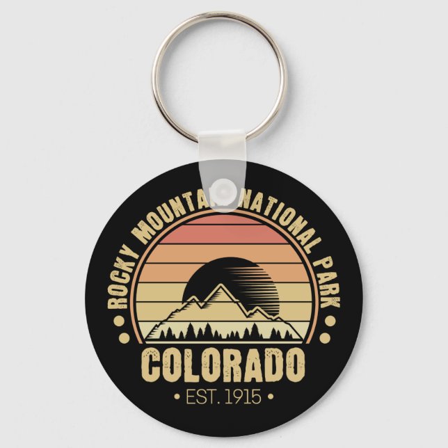 Rocky Mountain National Park Colorado Retro Key Ring (Front)