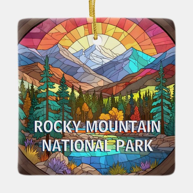 Rocky Mountain National Park Faux Stained Glass Ceramic Ornament (Front)