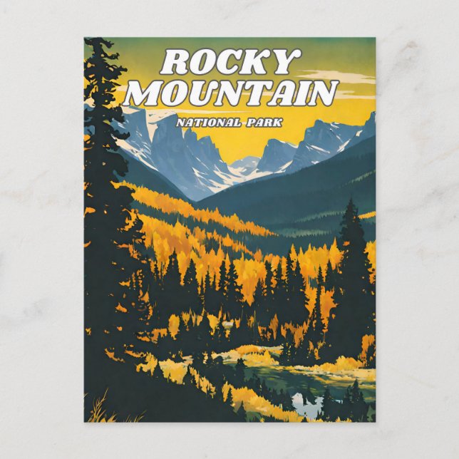 Rocky Mountain National Park illustration retro Postcard (Front)