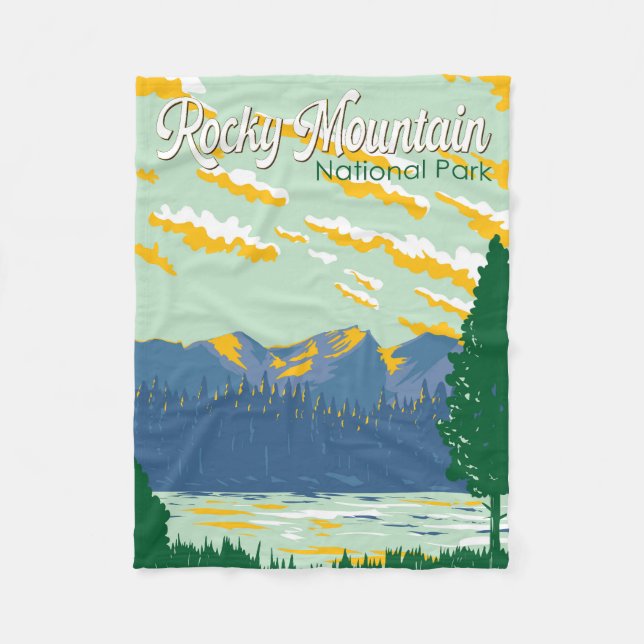 Rocky Mountain National Park Illustration Travel Fleece Blanket (Front)