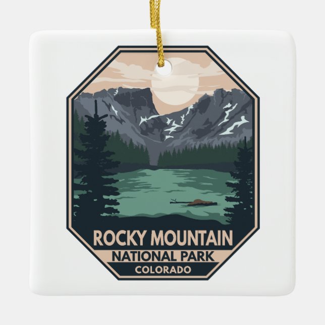 Rocky Mountain National Park Minimal Retro Emblem Ceramic Ornament (Front)