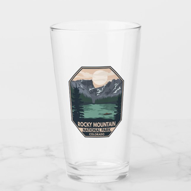 Rocky Mountain National Park Minimal Retro Emblem Glass (Front)