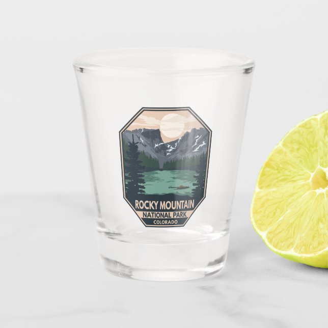 Rocky Mountain National Park Minimal Retro Emblem Shot Glass (Front)